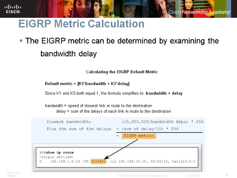 EIGRP Metric Calculation The EIGRP metric can be determined by examining the  